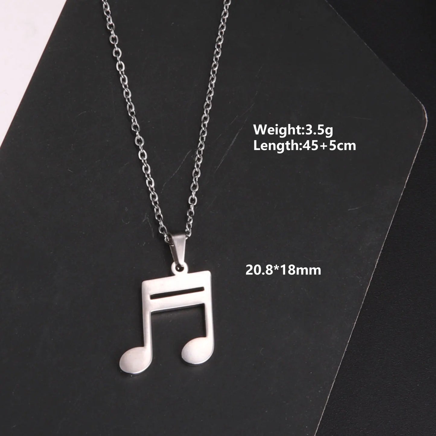 Music Note Pendant Necklace Stainless Steel