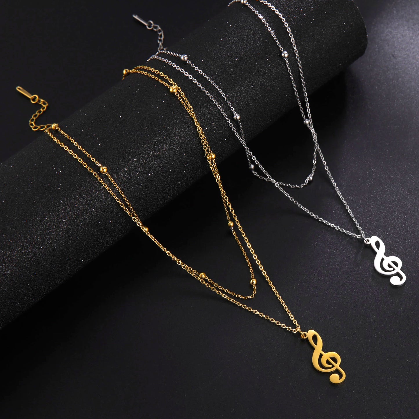 Music Note Pendant Necklace Stainless Steel