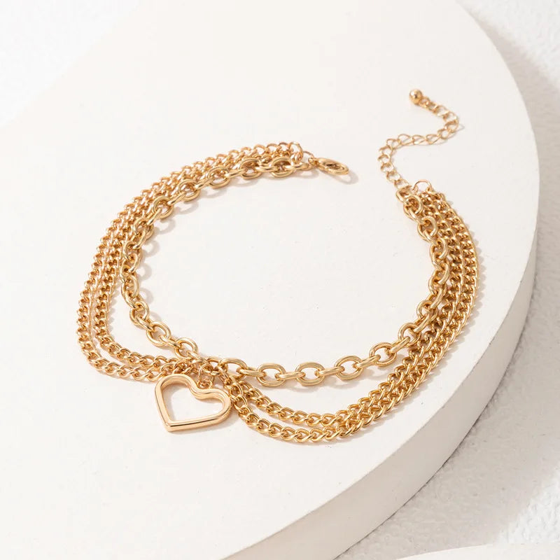 Sexy Multi-layer Anklet with a Starfish Heart Shell or snake