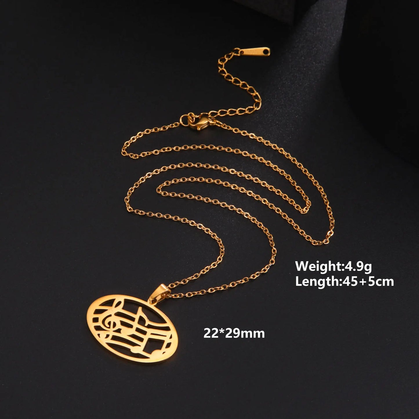 Music Note Pendant Necklace Stainless Steel