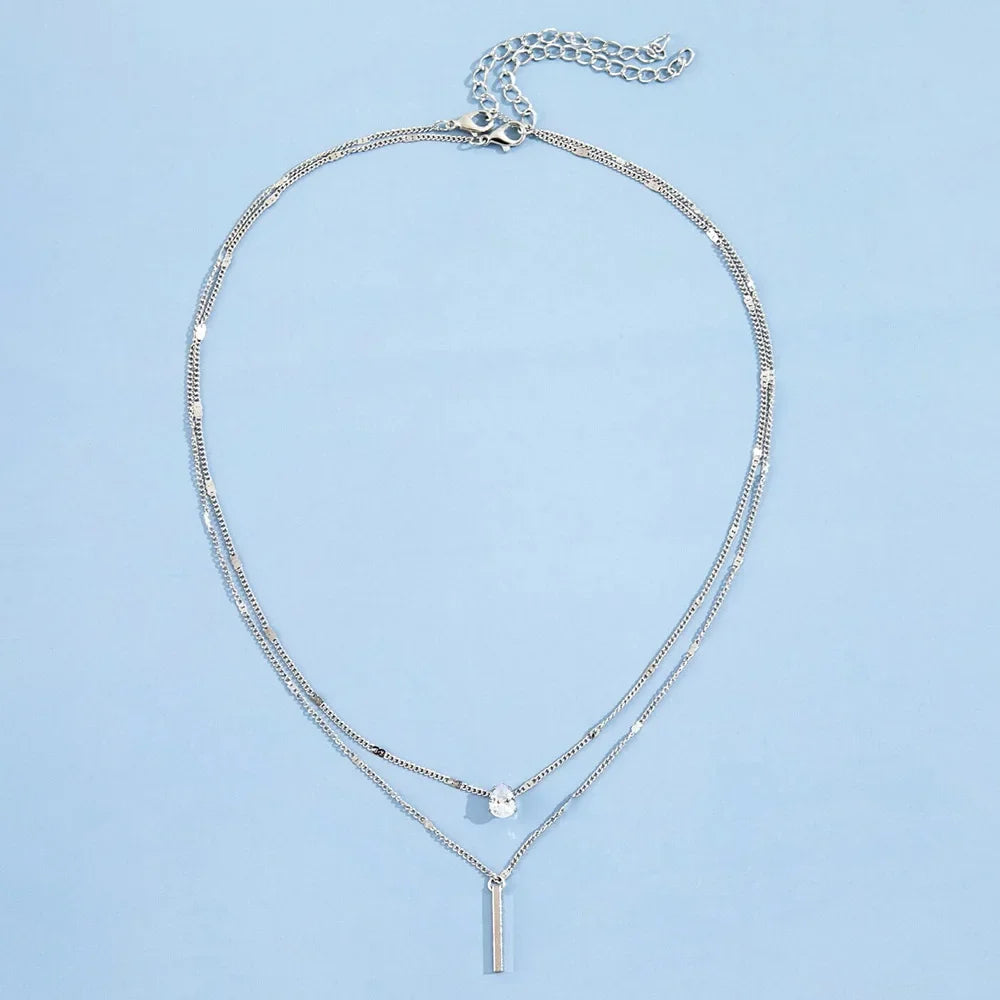 Multi-layer Necklace with a Simple Crystal Water Drop