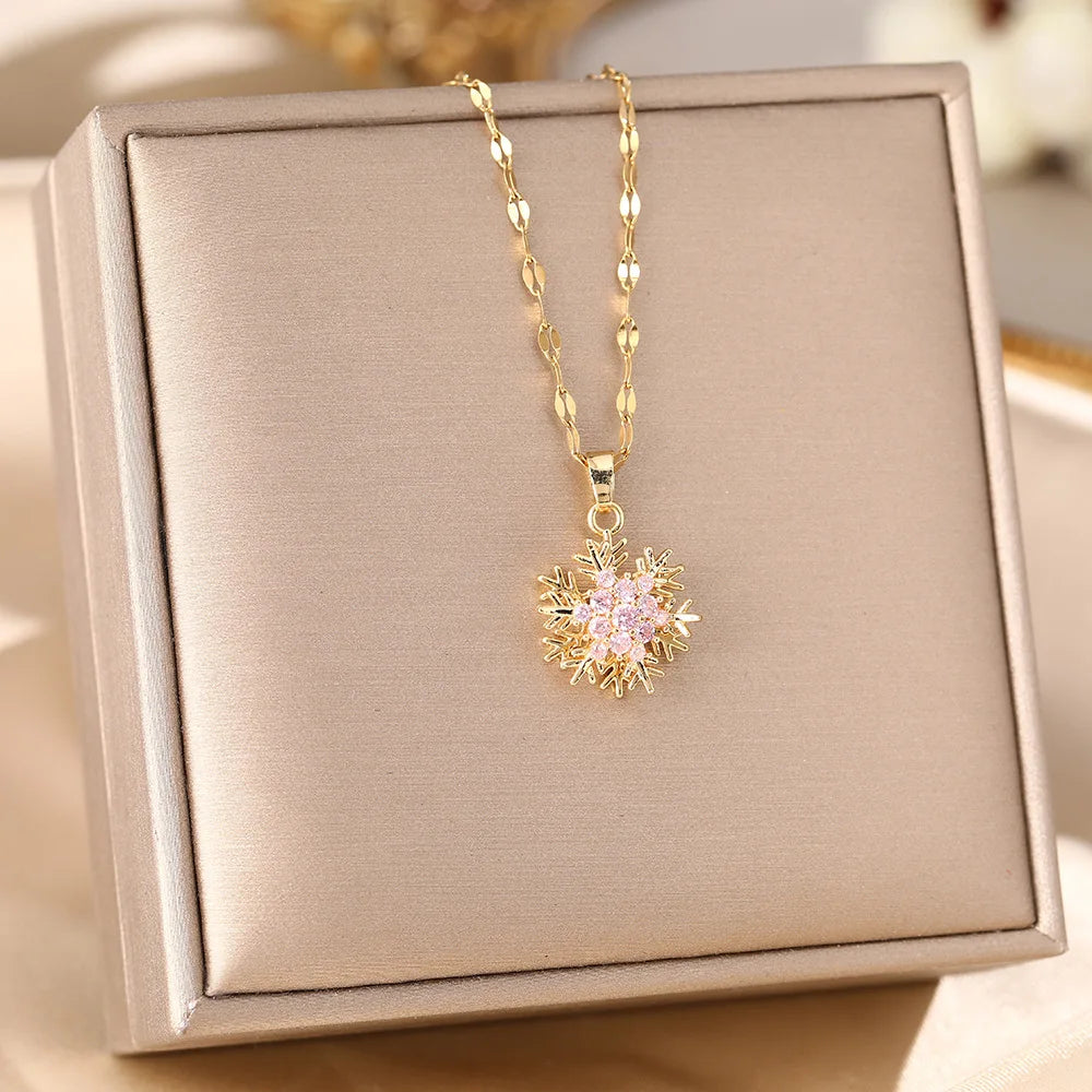 Rotating Snowflake Pendant Collarbone Chain