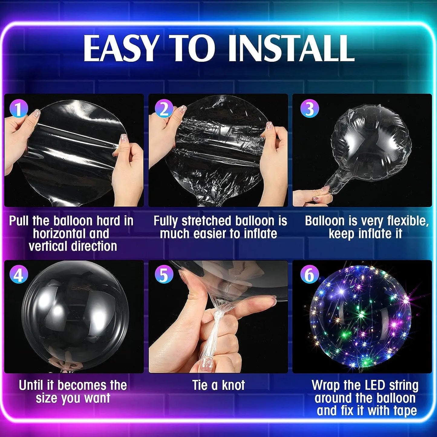 10Pcs LED Light Up Bobo Balloons Transparent Balloons with 3M String Lights