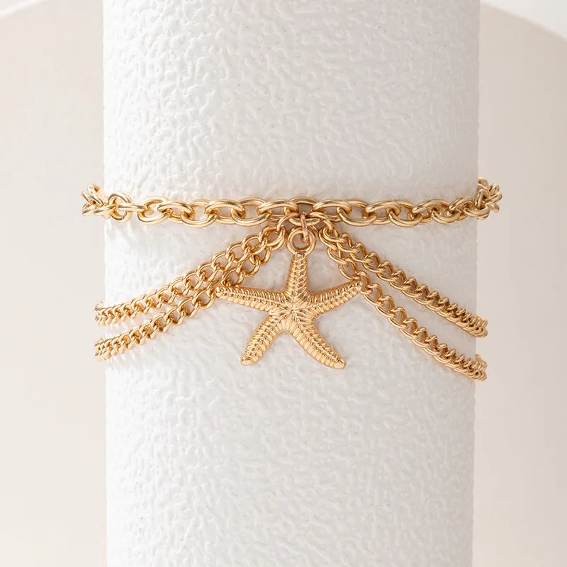 Sexy Multi-layer Anklet with a Starfish Heart Shell or snake