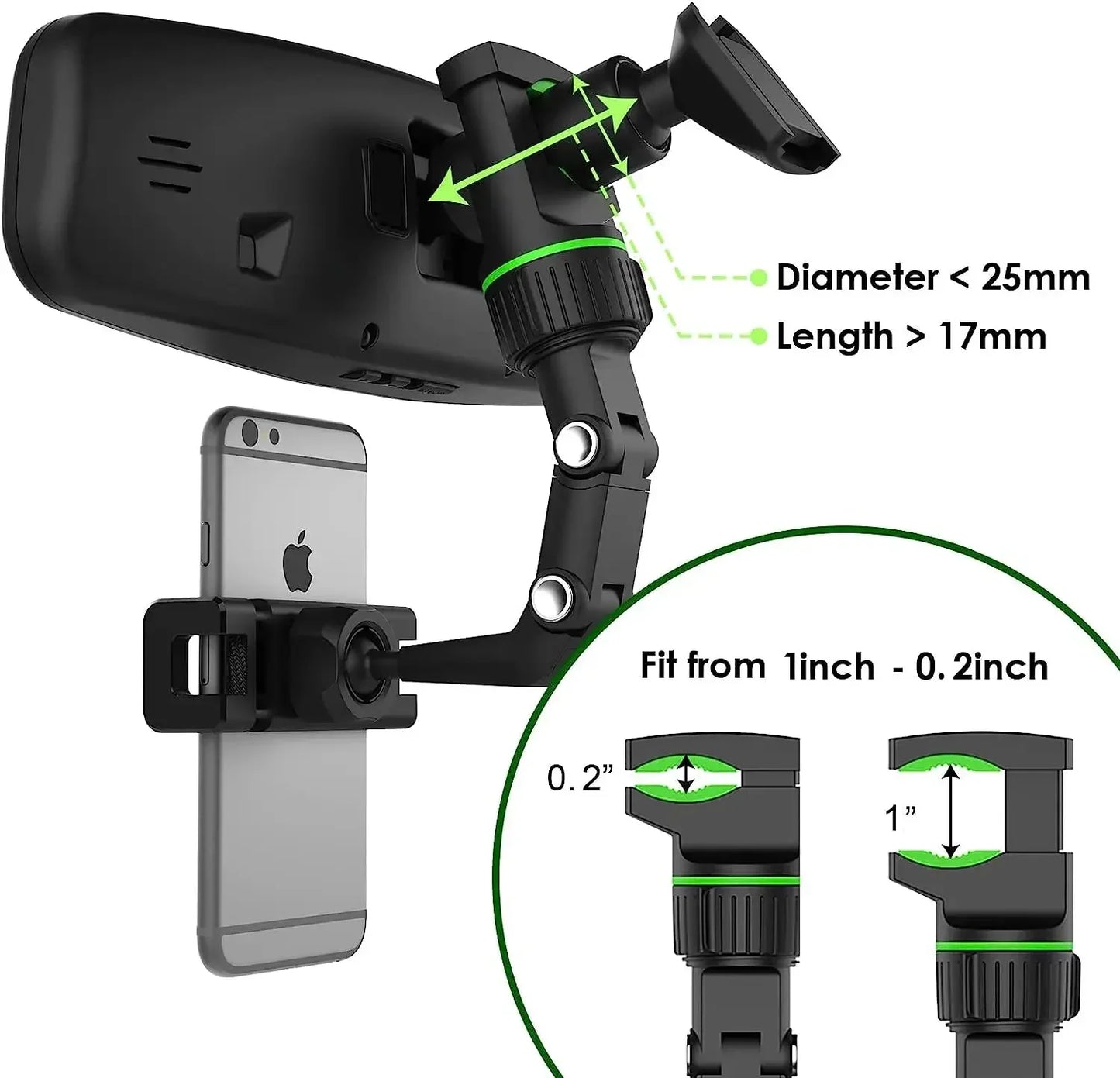 Vlogger Rearview Mirror Phone Holder, 360° Rotatable and Retractable Car Phone Mount,