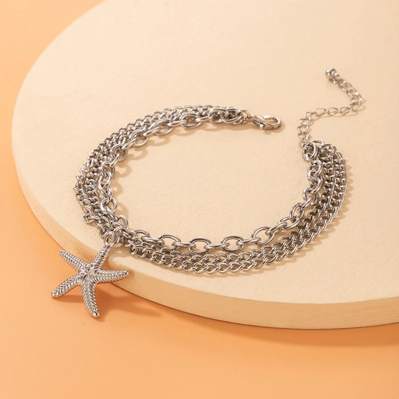 Sexy Multi-layer Anklet with a Starfish Heart Shell or snake