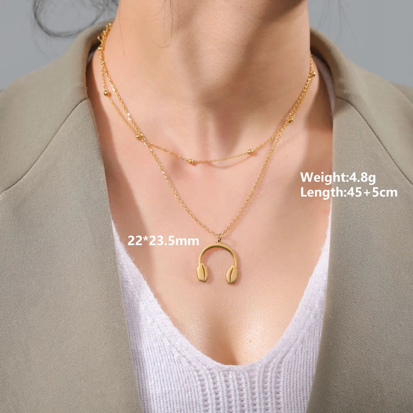 Music Note Pendant Necklace Stainless Steel
