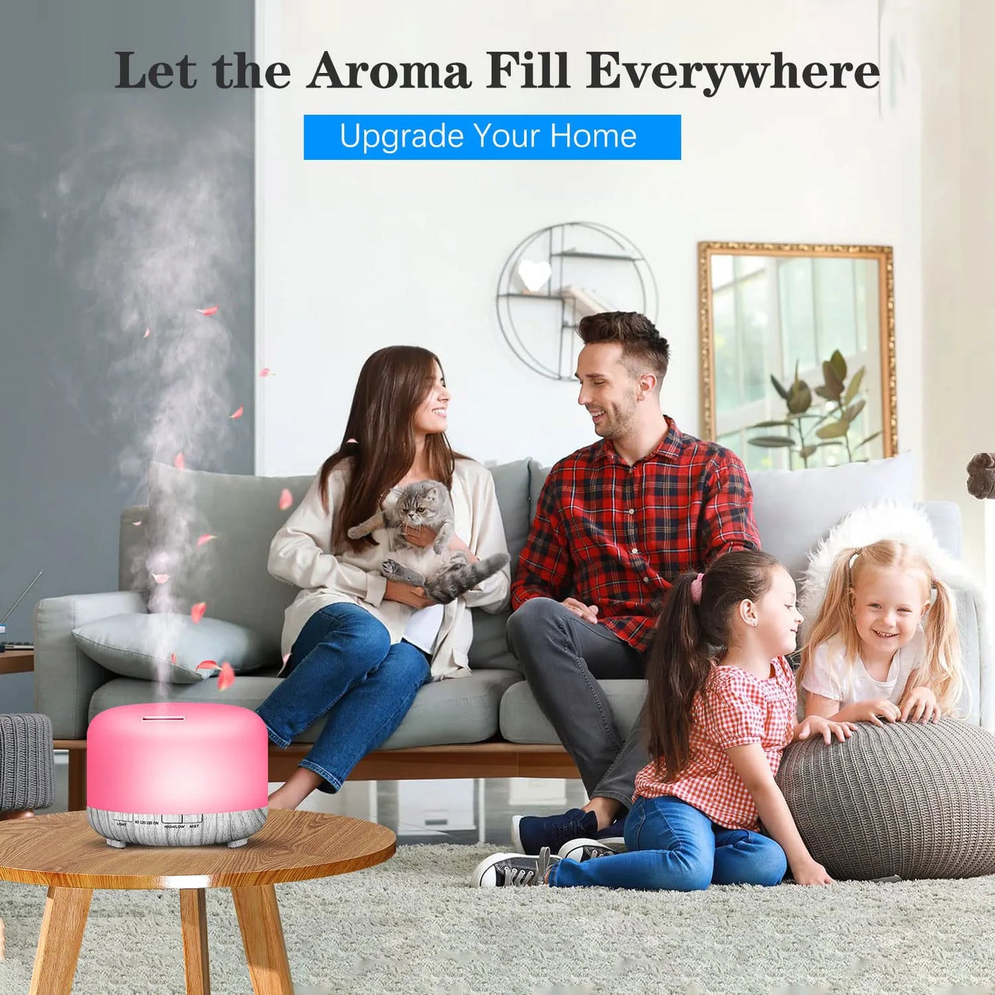 500ML Aroma Diffuser (Oils Optional), 5V 2A Essential Oil Aromatherapy Diffuser Humidifier with Remote Control