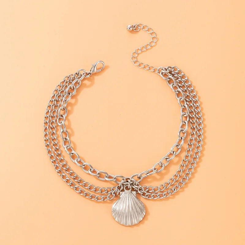 Sexy Multi-layer Anklet with a Starfish Heart Shell or snake