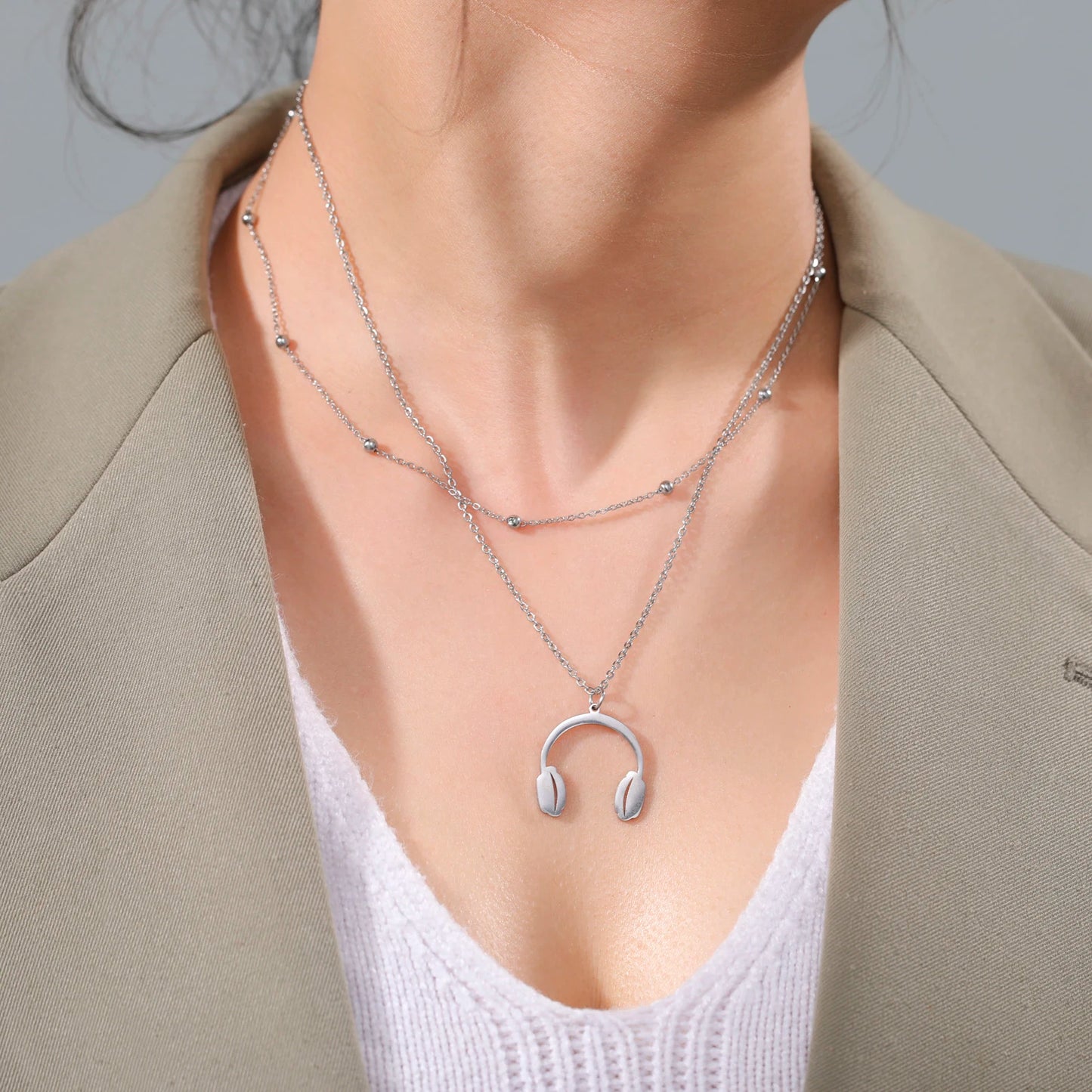 Music Note Pendant Necklace Stainless Steel