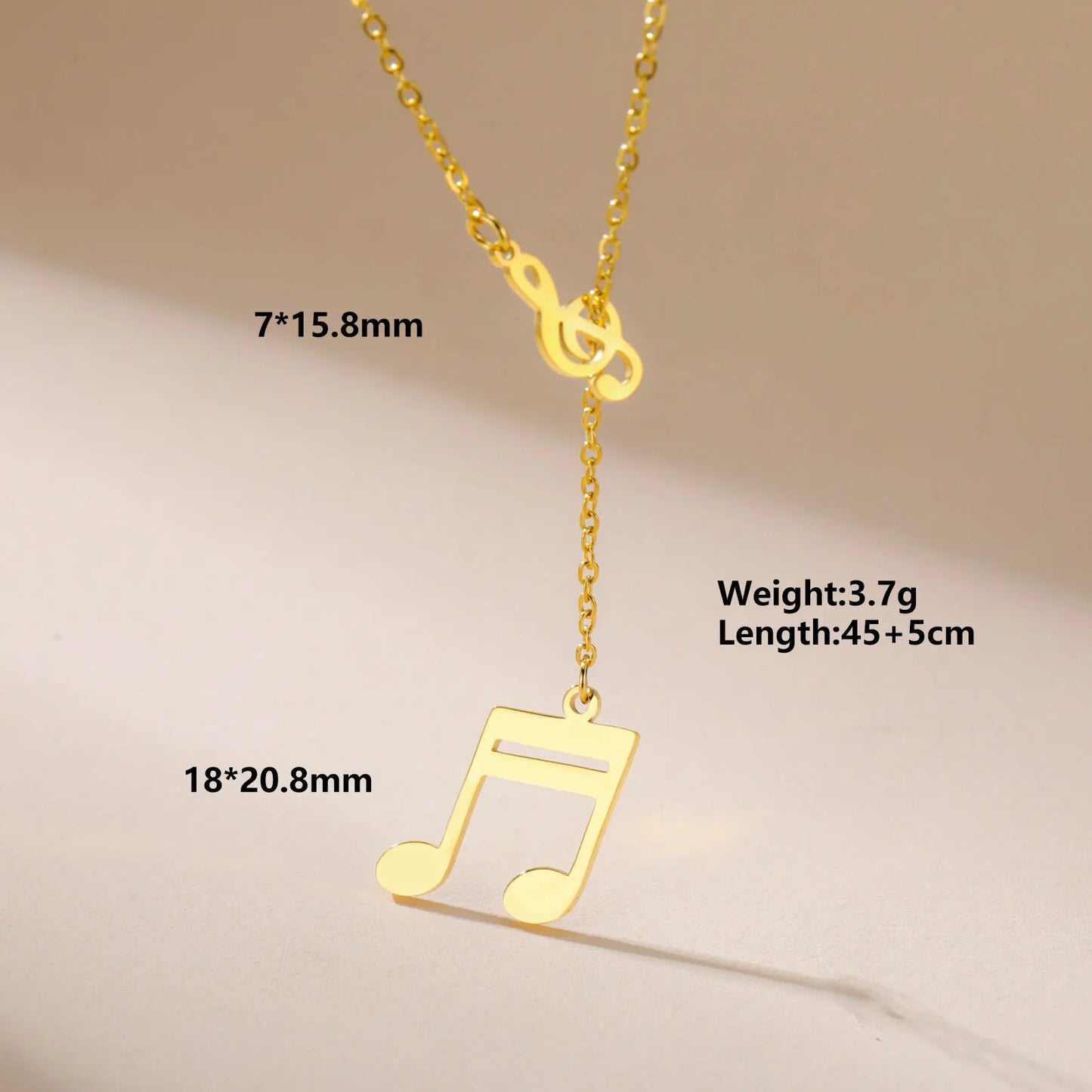 Music Note Pendant Necklace Stainless Steel
