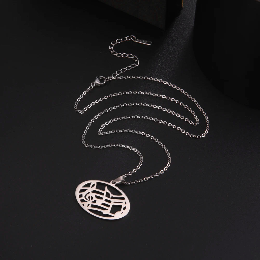 Music Note Pendant Necklace Stainless Steel
