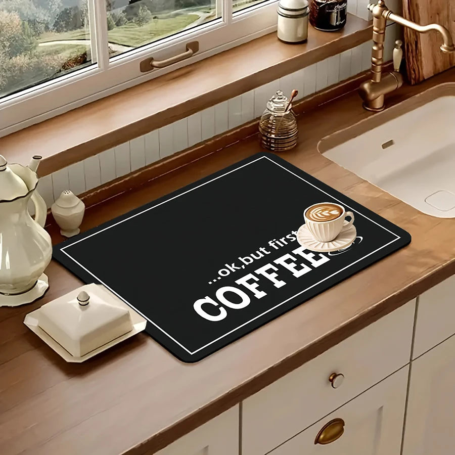 1pc black letter Coffee printed modern quick water absorption drying mat
