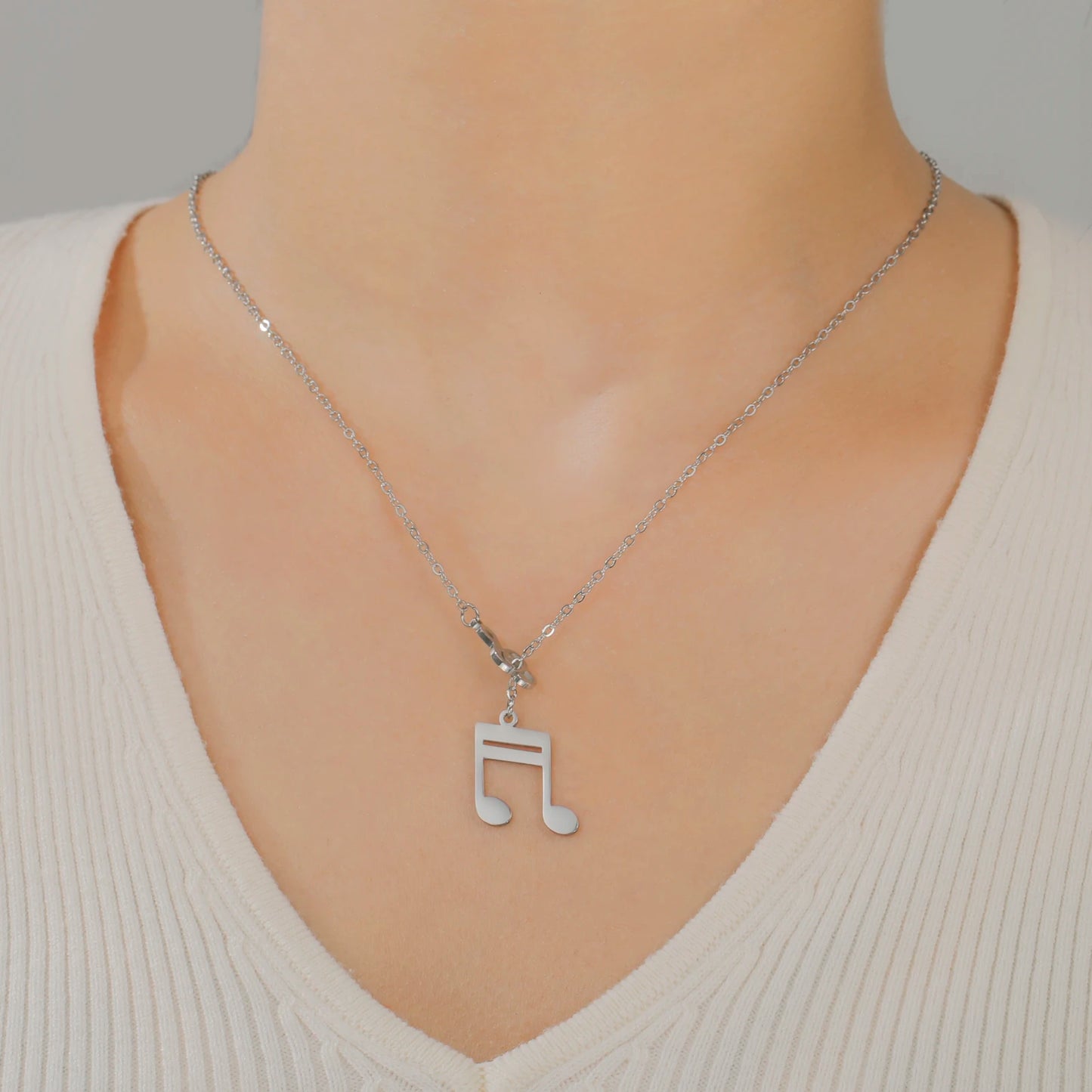 Music Note Pendant Necklace Stainless Steel