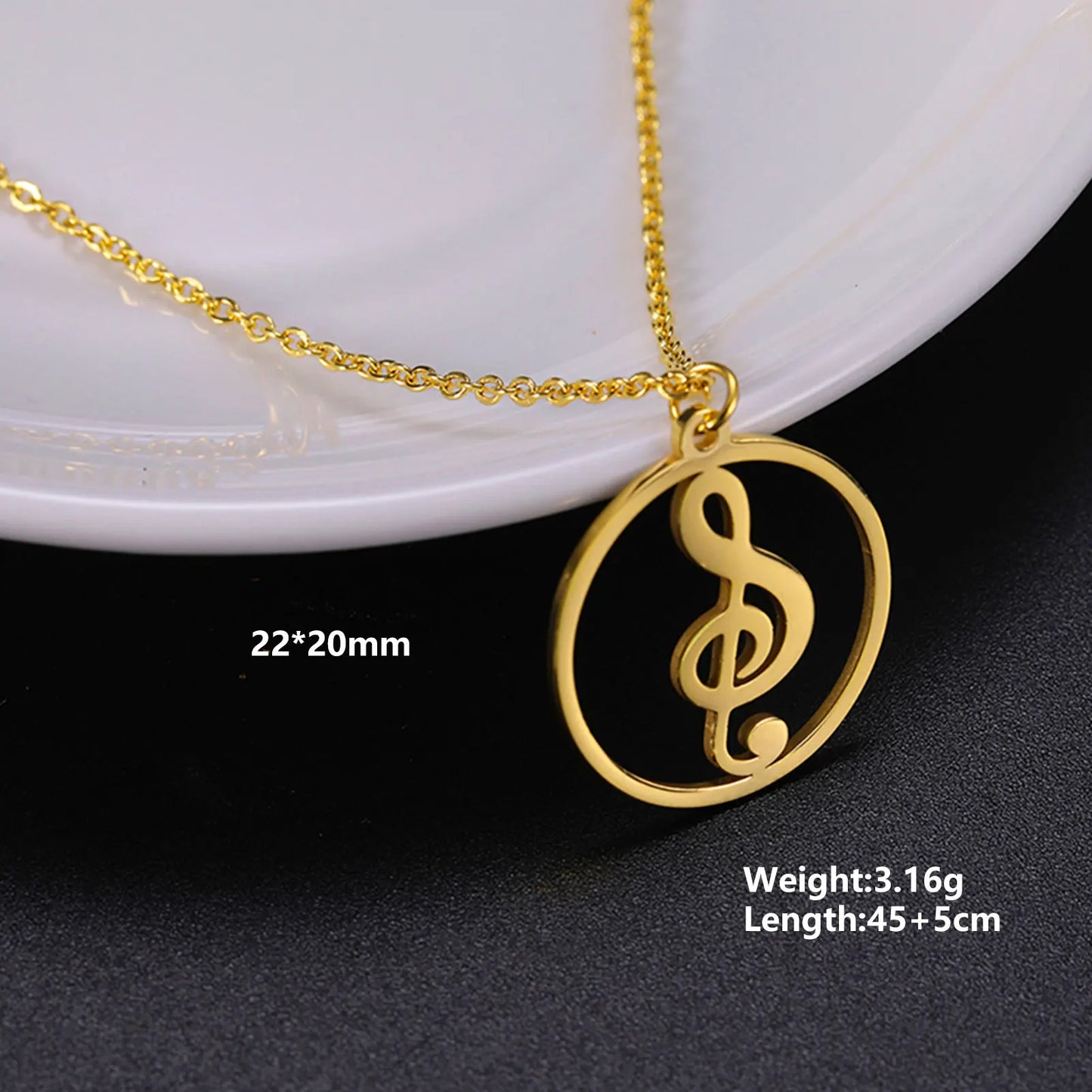 Music Note Pendant Necklace Stainless Steel