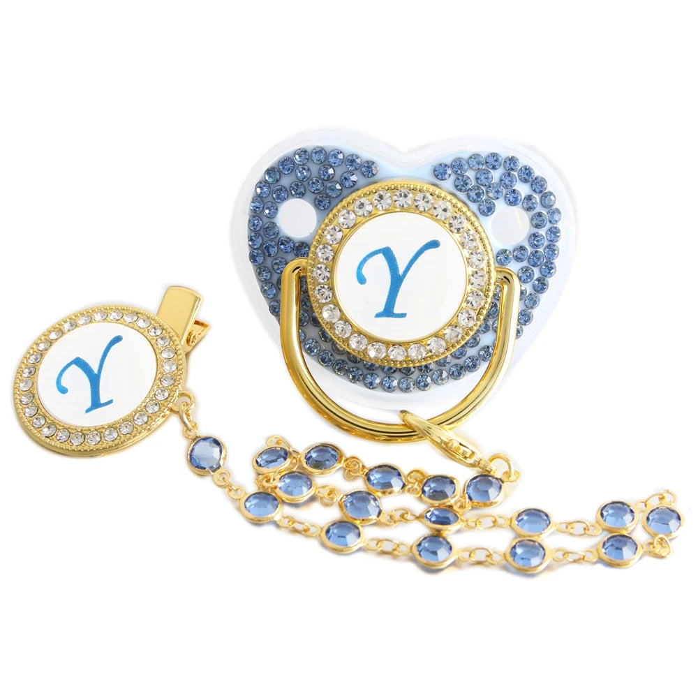 Blue Baby Pacifier with Bead Chain Gem Clip