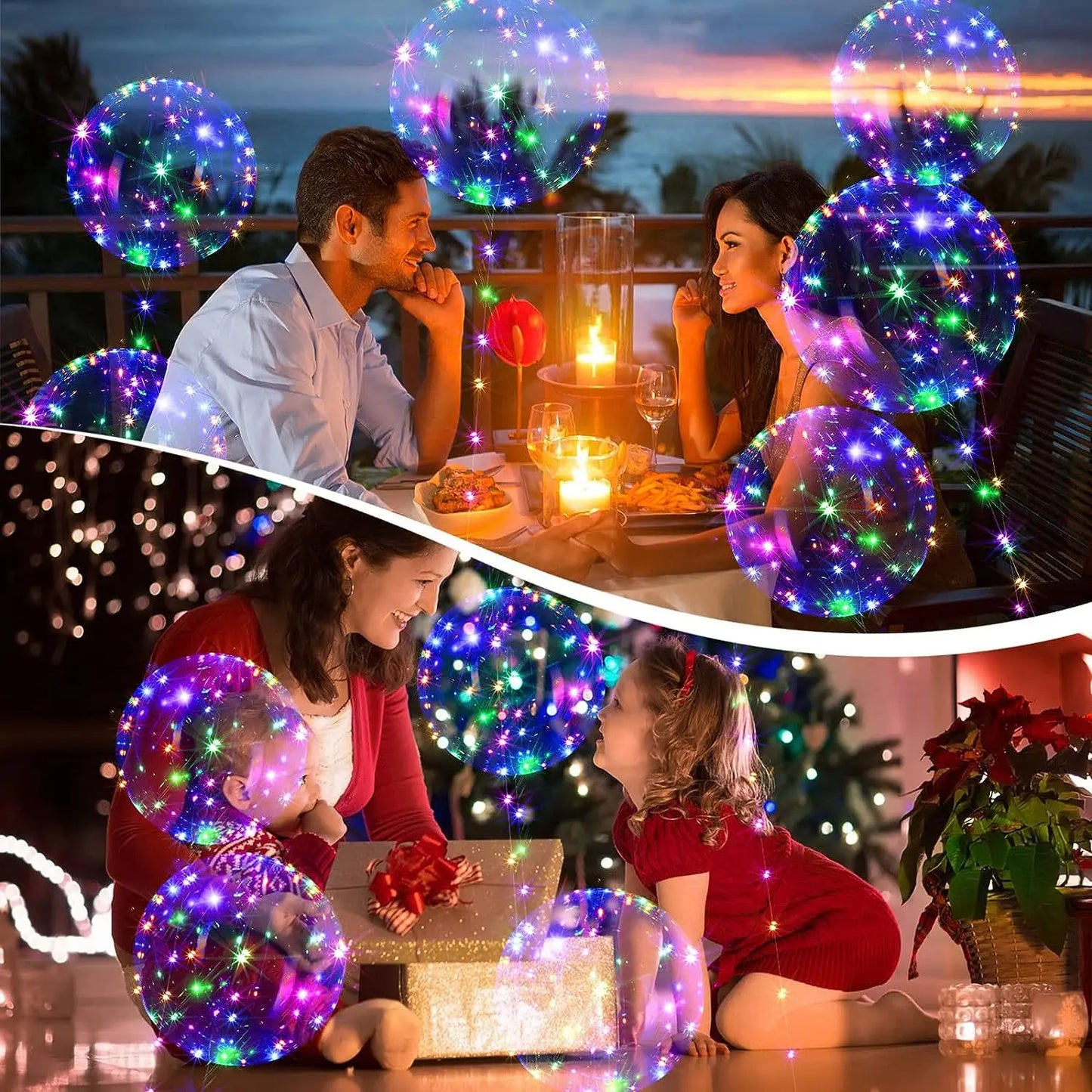 10Pcs LED Light Up Bobo Balloons Transparent Balloons with 3M String Lights