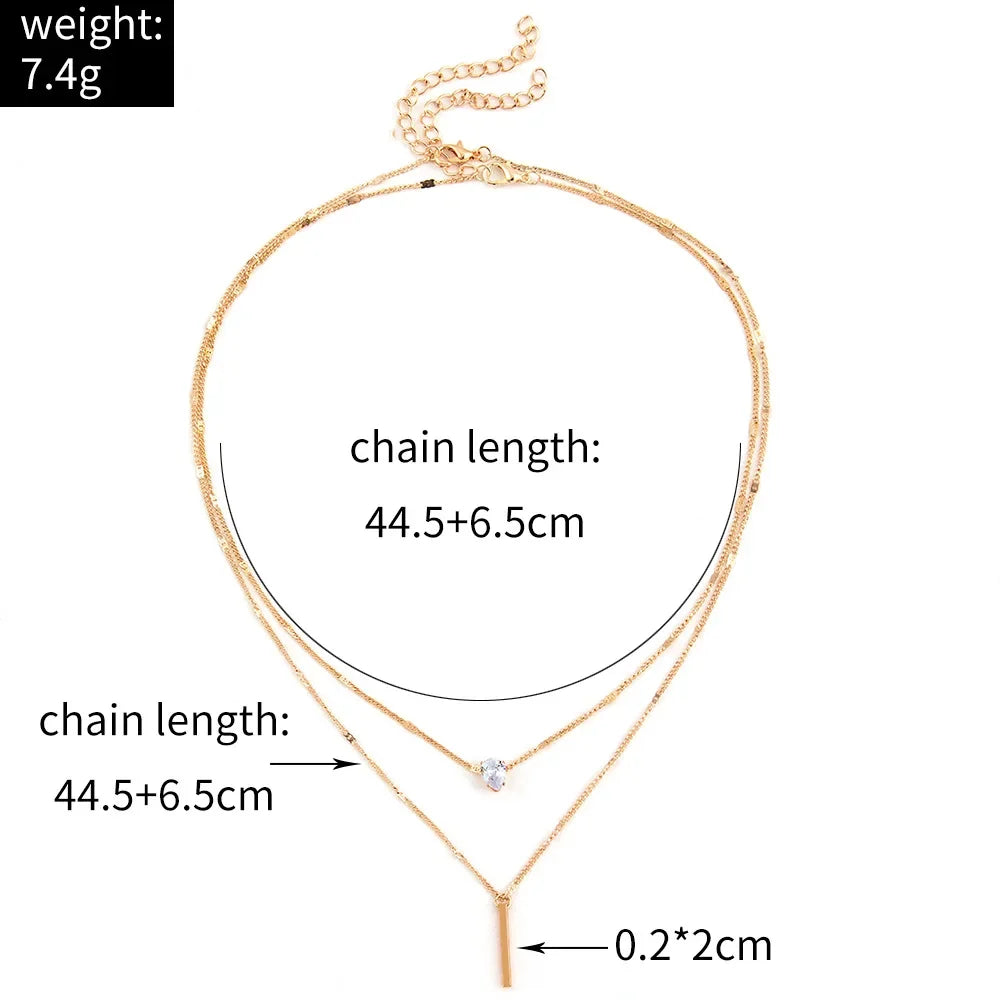Multi-layer Necklace with a Simple Crystal Water Drop