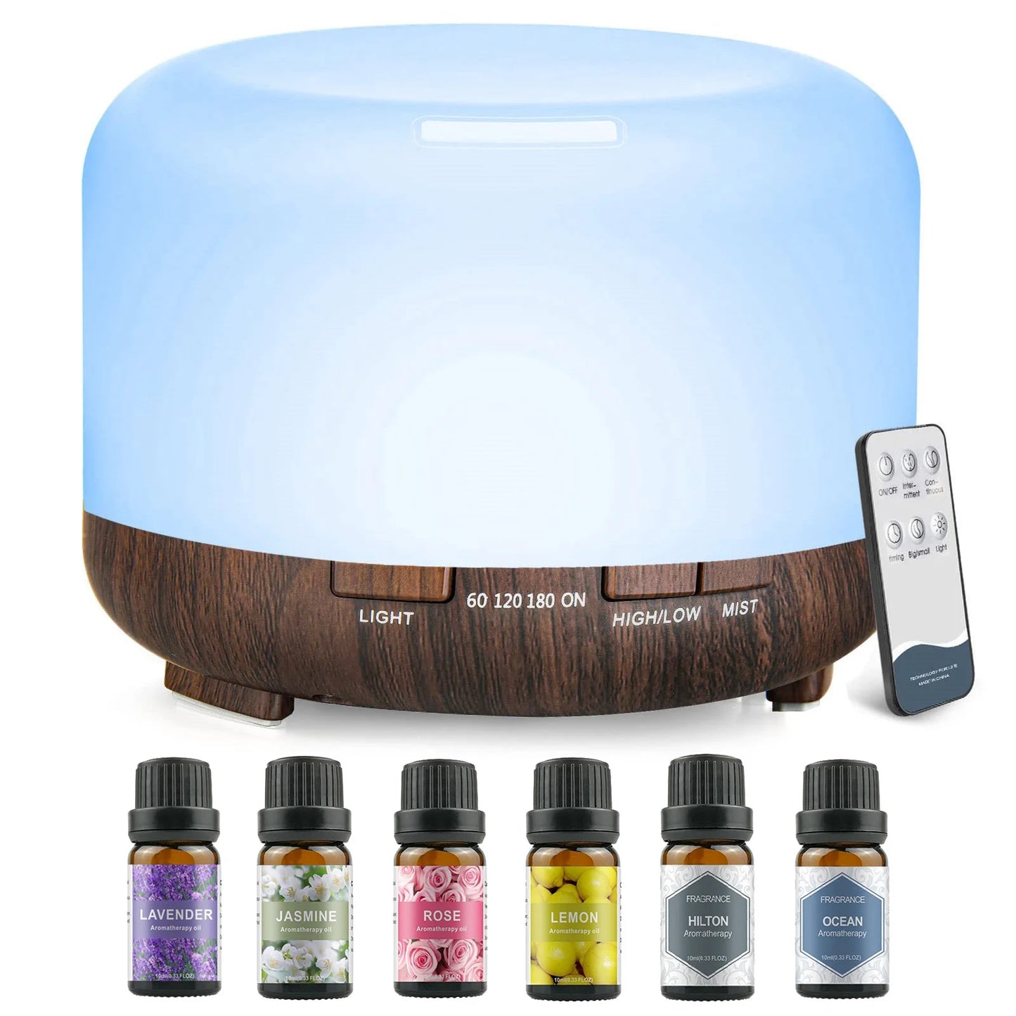 500ML Aroma Diffuser (Oils Optional), 5V 2A Essential Oil Aromatherapy Diffuser Humidifier with Remote Control