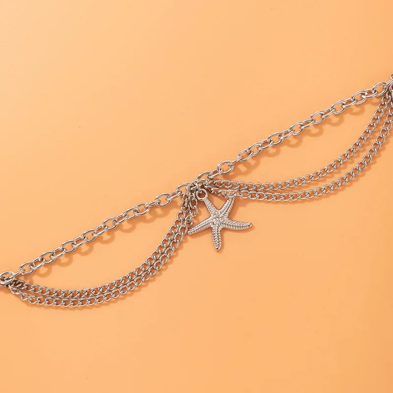 Sexy Multi-layer Anklet with a Starfish Heart Shell or snake