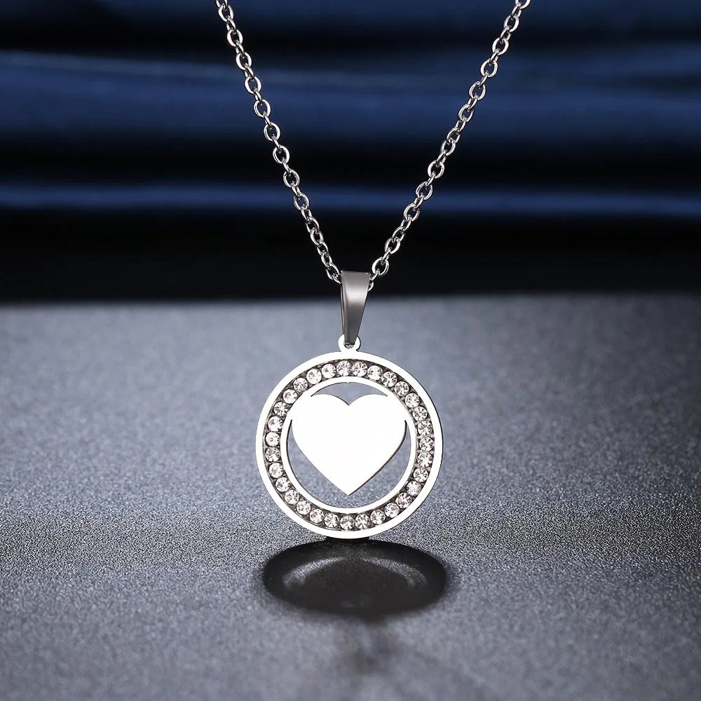 CACANA 316L Stainless Steel Necklace NEW Crystal Rhinestone A Heart-shaped Necklaces For Women Wedding Valentine's Day Gifts