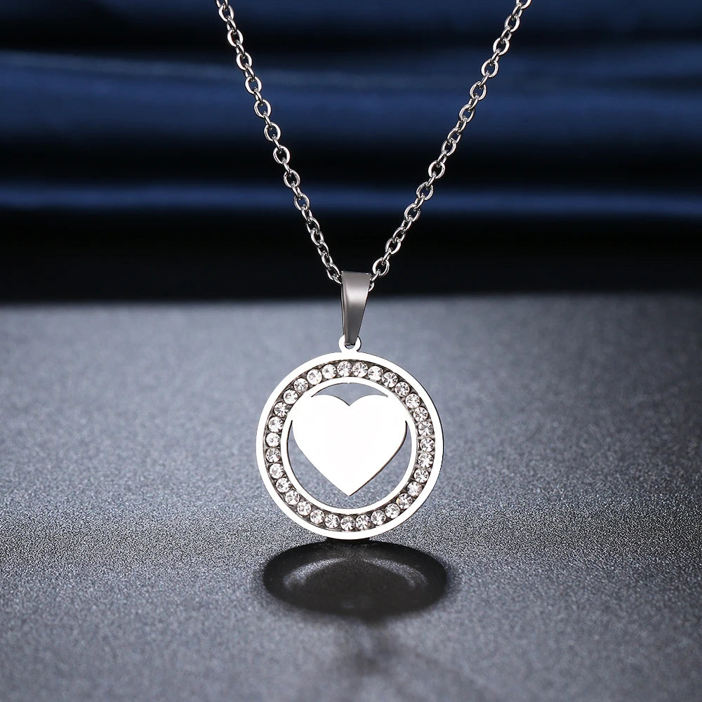 CACANA 316L Stainless Steel Necklace NEW Crystal Rhinestone A Heart-shaped Necklaces For Women Wedding Valentine's Day Gifts