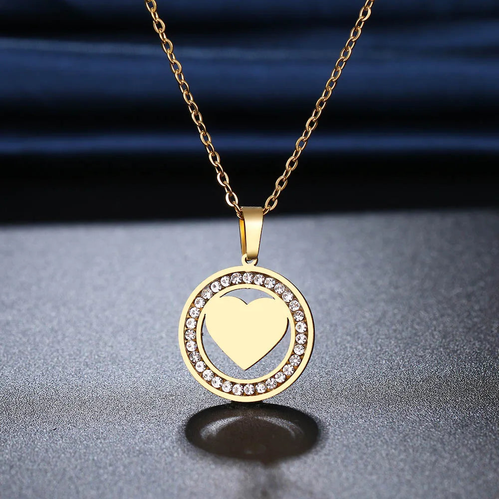 CACANA 316L Stainless Steel Necklace NEW Crystal Rhinestone A Heart-shaped Necklaces For Women Wedding Valentine's Day Gifts