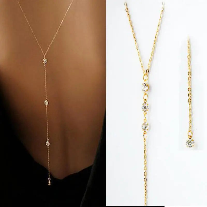 Sleek sexy long chain Minimalist with Rhinestones