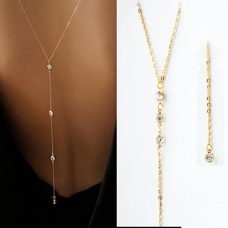 Sleek sexy long chain Minimalist with Rhinestones