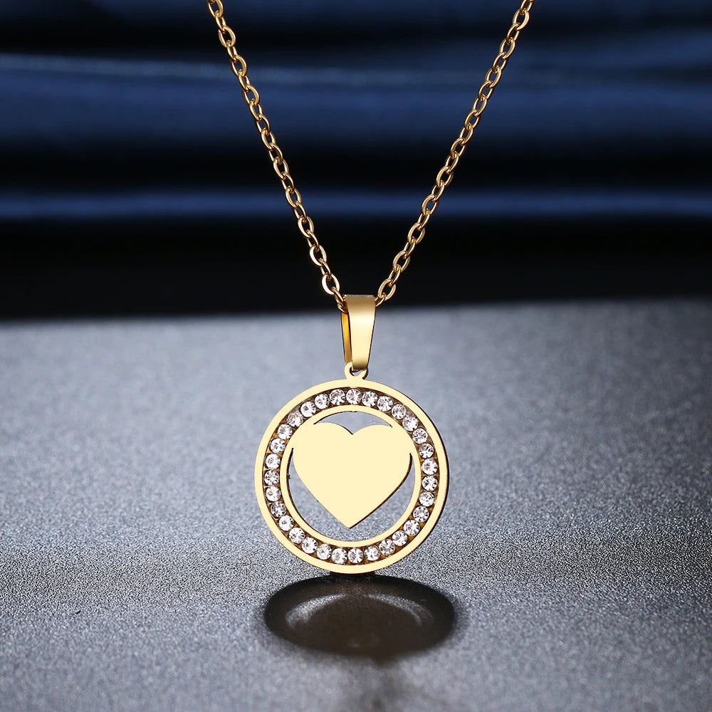 CACANA 316L Stainless Steel Necklace NEW Crystal Rhinestone A Heart-shaped Necklaces For Women Wedding Valentine's Day Gifts