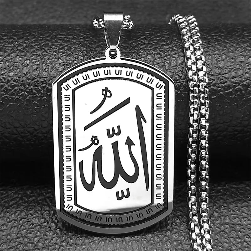 Stainless Steel Islamic Arab Allah Blessing God Pendant Necklace for Men/Women Black Color Islam Chain Necklace