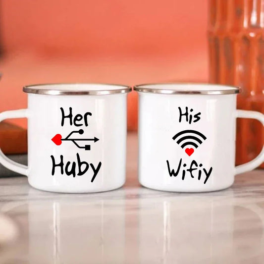 His Wifiy  Her Huby Funny USB WIFI Print Couple Mug