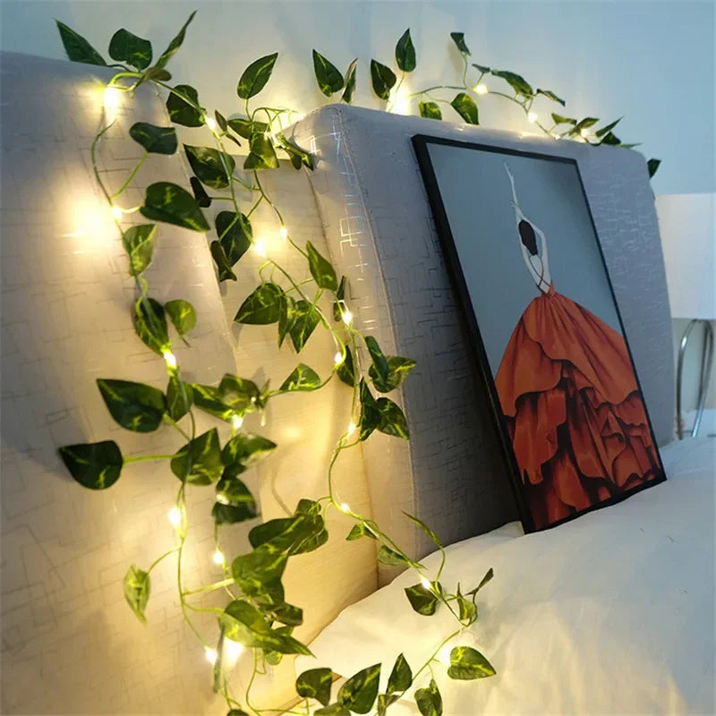 Green Leaf Lights Artificial Vine Fairy Lights Battery Powered