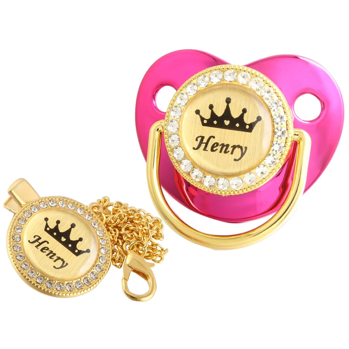 Personalized Crown Name Baby Pacifier With Chain Clip