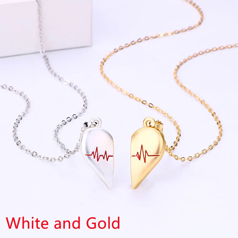 Quality Couple Pendant Necklace Electrocardiogram, Magnetic Heart