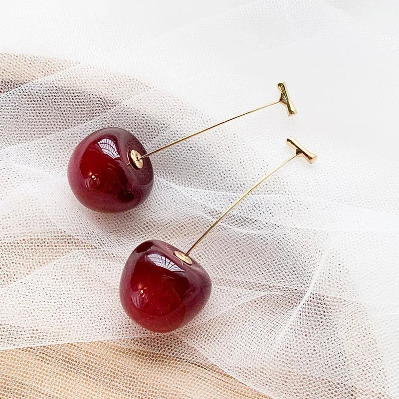 Small Fresh Sweet Red Cherry Earrings Cherries Pendant Earrings