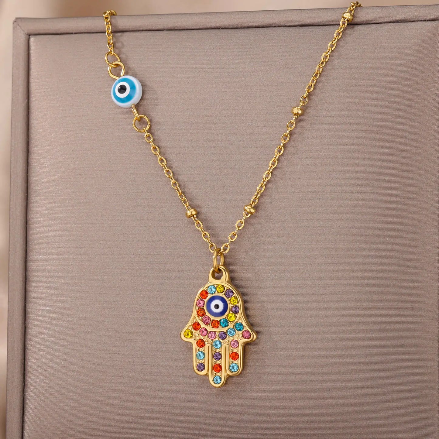 Crystal Blue Turkish Evil Eyes Necklace