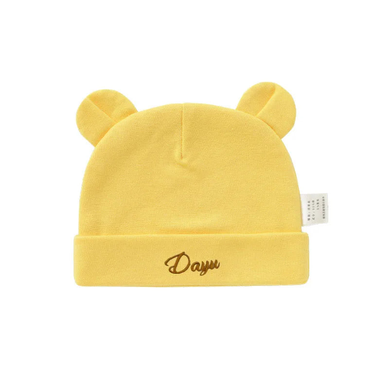 Personalized Baby Name Newborn Cotton Beanie with Ears for Boys or Girls 0-6M