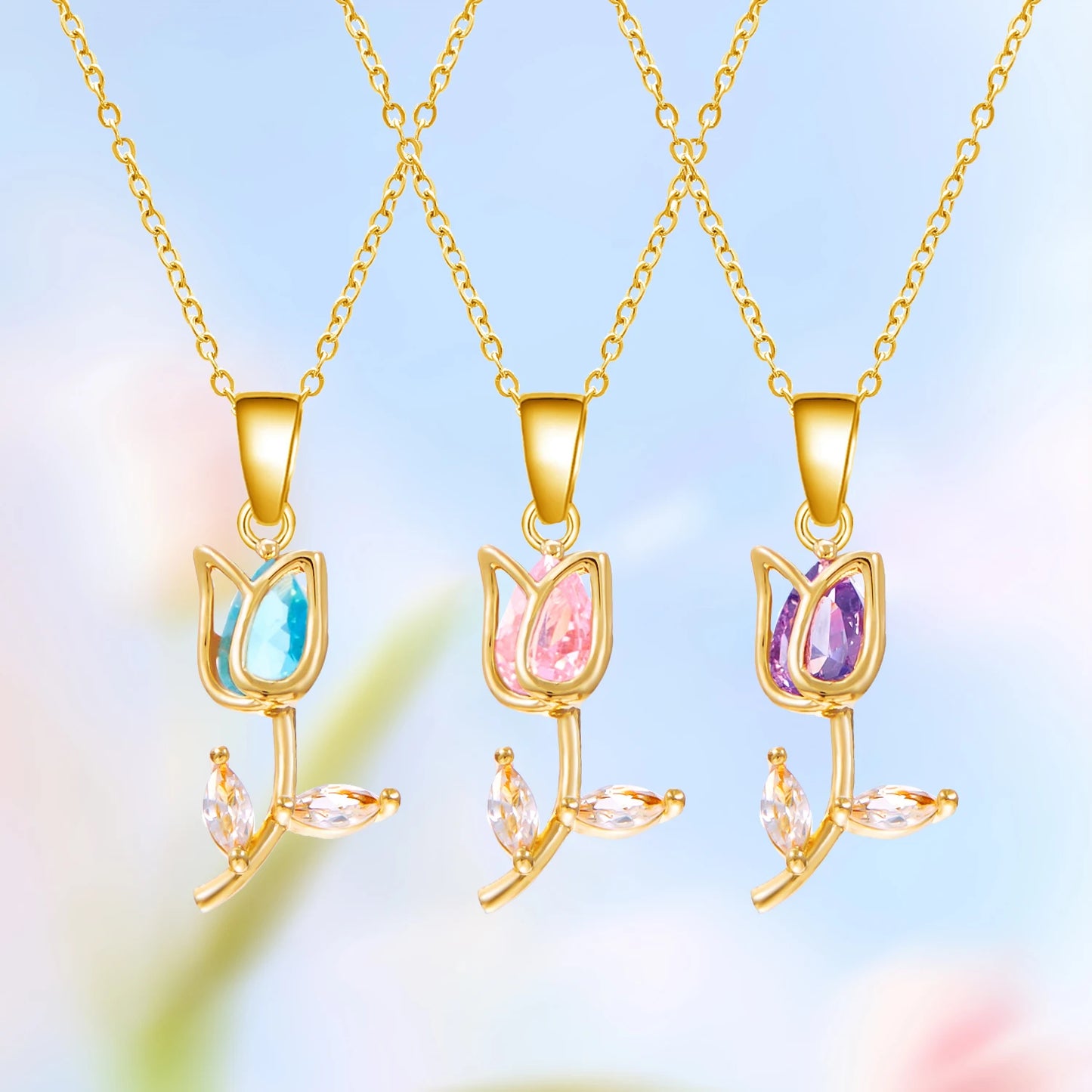 Light Luxury Tulip Flower Pendant Necklace