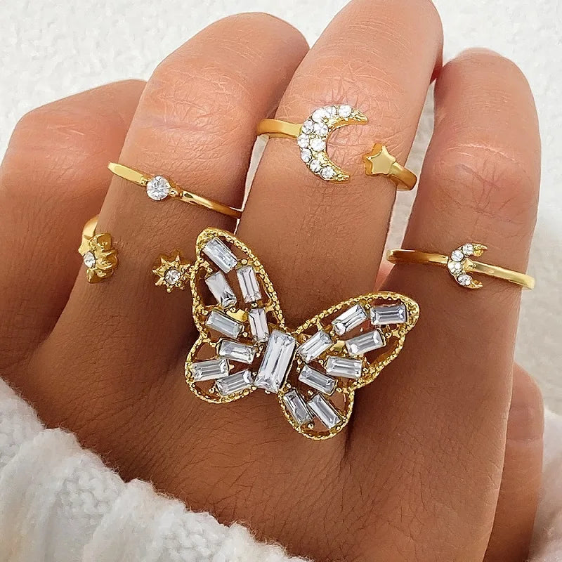 6Pcs/Set Gold Color Geometric Open Rings