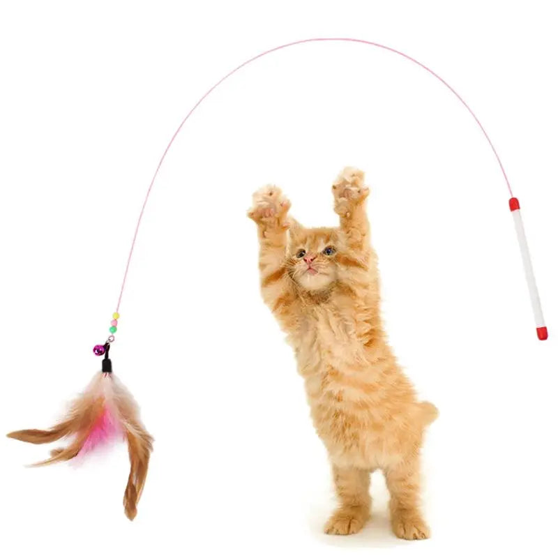 1pc Cat Toy Stick Feather Wand with Bell Mouse Cage Toys Random Color