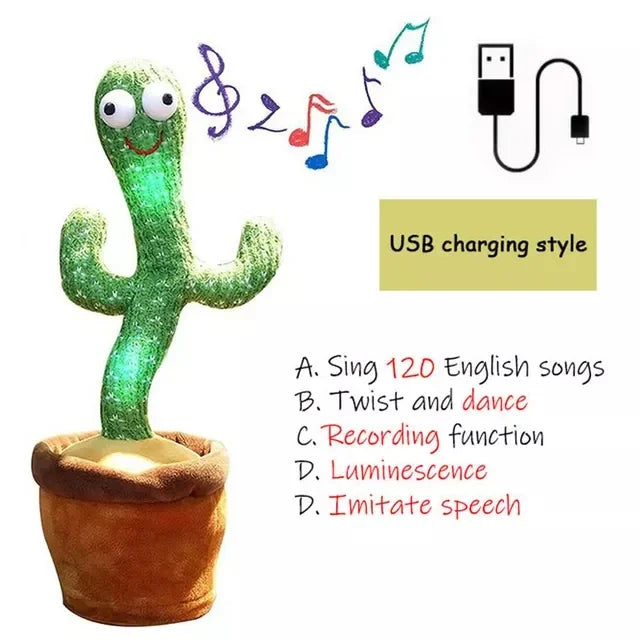 Rechargeable Cactus Glowing Dancing Electronic Plush Toys Can Sing Record