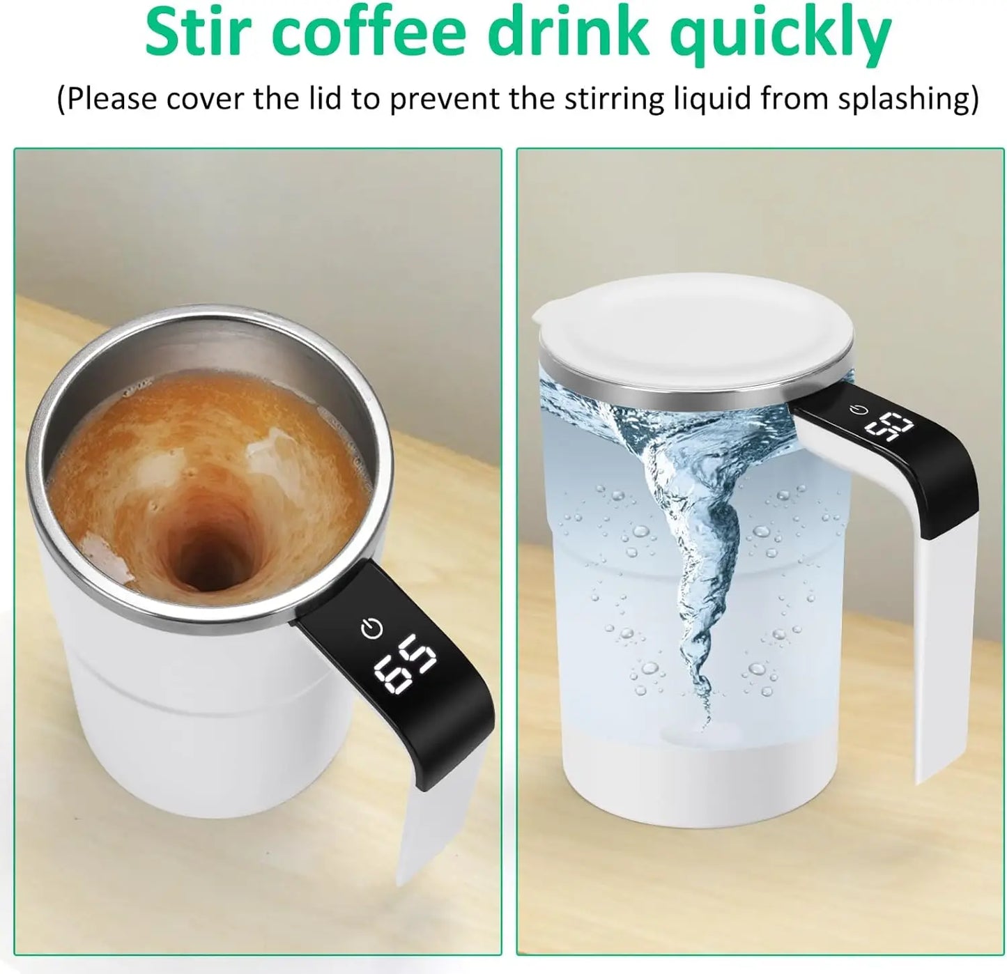 USB Rechargeable Smart Thermal Mug with Automatic Self Stirring Magnetic Mug Self Mixing Coffee Mug Food Safe LCD Screen