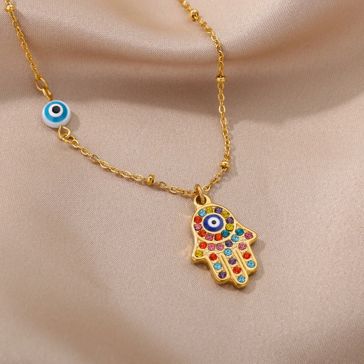 Crystal Blue Turkish Evil Eyes Necklace