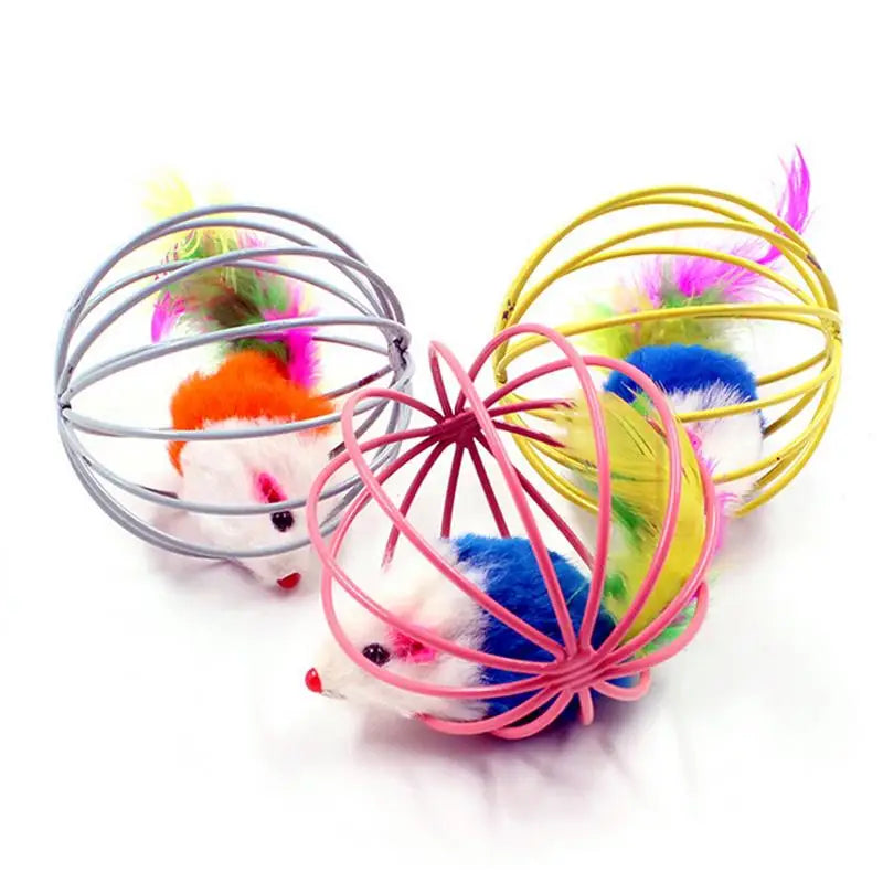 1pc Cat Toy Stick Feather Wand with Bell Mouse Cage Toys Random Color