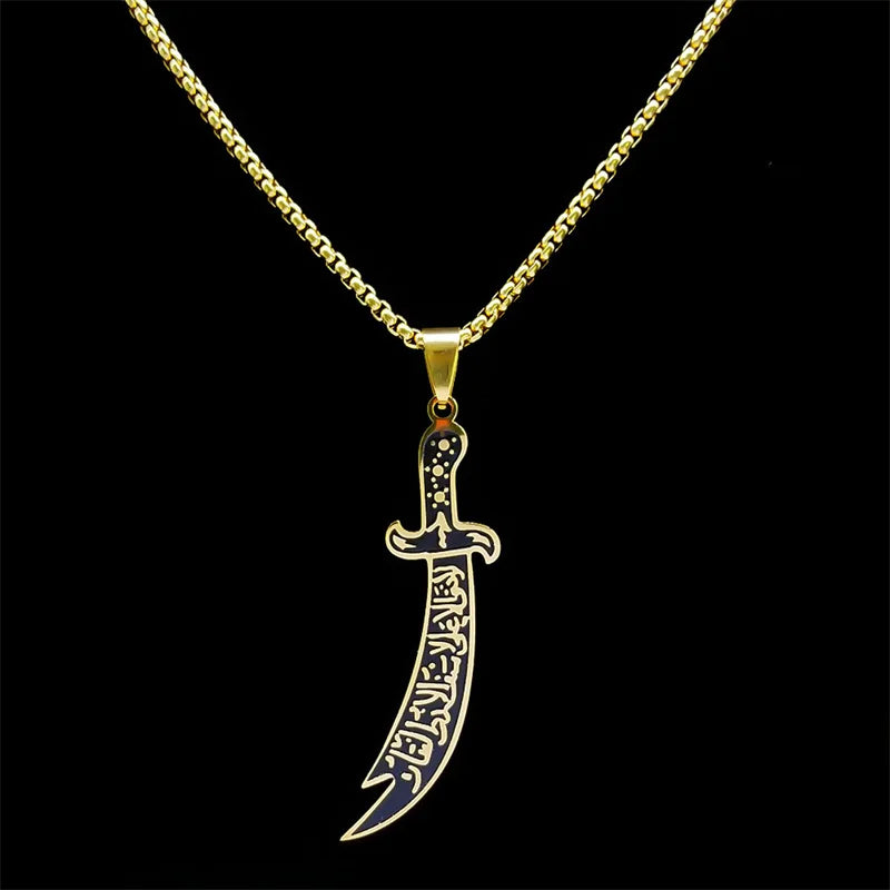 Arabic Ali Sword Knife Chain Necklaces Stainless Steel Gold Color