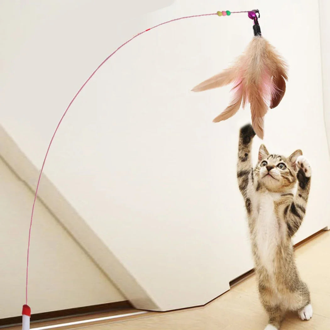 1pc Cat Toy Stick Feather Wand with Bell Mouse Cage Toys Random Color