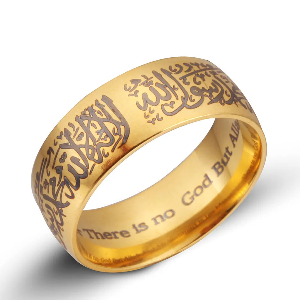 Islamic Shamanism Hui Mantra Ring: Fashionable Titanium Steel Muslim Jewelry for Eye Catching Short Stylish