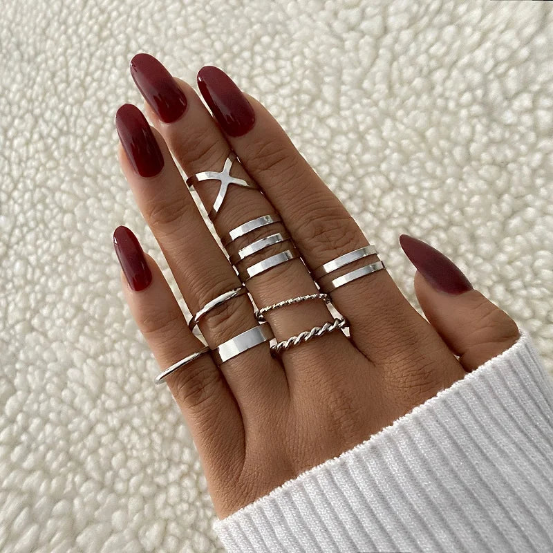 6Pcs/Set Gold Color Geometric Open Rings