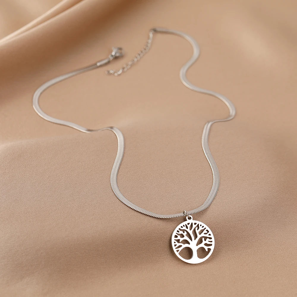 Unique Tree of Life Pendant with a Snake Herringbone Blade Chain